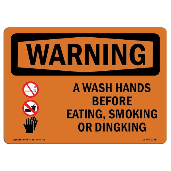 OSHA Wash Hands Before Eating Smoking Drinking 24in X 18in Rigid Plastic, 18" W, 24" L, Landscape
